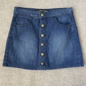 Express Denim Skirt Womens 4 Dark Wash Button Front Short Mini Stretch Denim